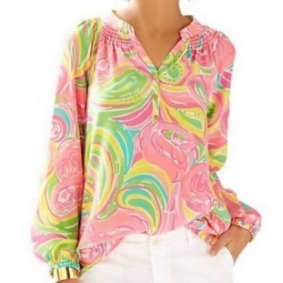 Lilly Pulitzer All Nighter Paisley Silk Elsa Blouse XS - Picture 1 of 12